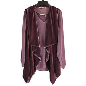Soft Surroundings Set (2) Purple Velvet Waterfall Vest & Chiffon Blouse sz 1X